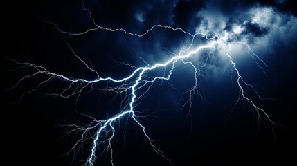 Lightning strike lighting up night sky. A powerful Lightning Bolt