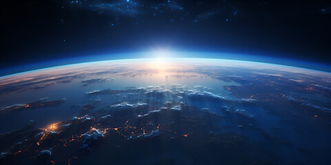 beautiful planet Earth seen from space, Aerial view of sunrise and sunset aerial view. - obrazy, fototapety, plakaty
