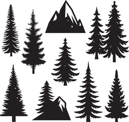 Obraz premium Silhouette Solid Vector Icon Set Of Christmas Tree, Yule tree, Fir tree, Tannenbaum, Evergreen, Conifer, Pine tree, Holiday tree, Festive tree, Decorated tree, Seasonal tree.