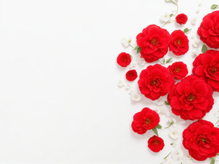  red flowers composition on white background 