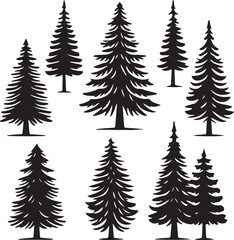 Obraz premium Silhouette Solid Vector Icon Set Of Christmas Tree, Yule tree, Fir tree, Tannenbaum, Evergreen, Conifer, Pine tree, Holiday tree, Festive tree, Decorated tree, Seasonal tree.