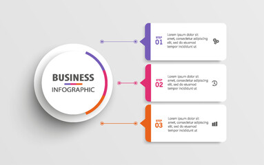 Modern business infographic template with 3 options or steps. Can be used for workflow layout, diagram, annual report, web design	