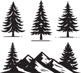Obraz premium Silhouette Solid Vector Icon Set Of Christmas Tree, Yule tree, Fir tree, Tannenbaum, Evergreen, Conifer, Pine tree, Holiday tree, Festive tree, Decorated tree, Seasonal tree.