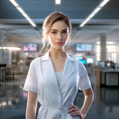 confident young female healthcare professional in a clinical setting