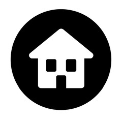 white home icon button on black circle background isolated on white transparent background vector illustration. with door and window. concept of homepage, property, real estate