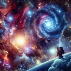 Obraz na płótnie Canvas uma jornada galáctica e explore a imensidão do espaço para capturar fenômenos cósmicos. De nebulosas coloridas a buracos negros imponentes, sua missão é revelar a beleza exótica.