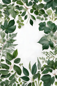 Wallpaper Fondo de flores y hojas verdes sobre fondo blanco limpio