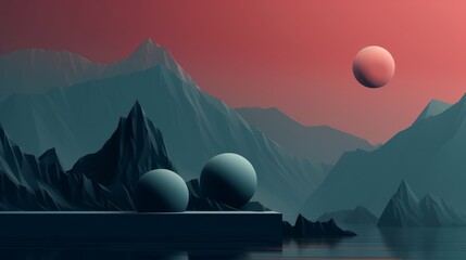Trendy surreal balanced composition of different shapes. Abstract beauty of minimal forms. Balls and ovals on elegant background.