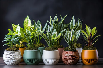 Obraz premium Discover air-purifying wonders with visuals showcasing snake plants, spider plants, and peace lilies, promoting their health-boosting benefits in interiors