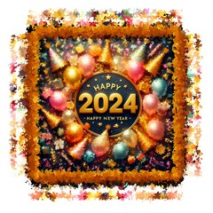 colorful joyful festive 2024 happy new year greeting card - 695452103