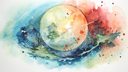 A watercolor drawing of the planet