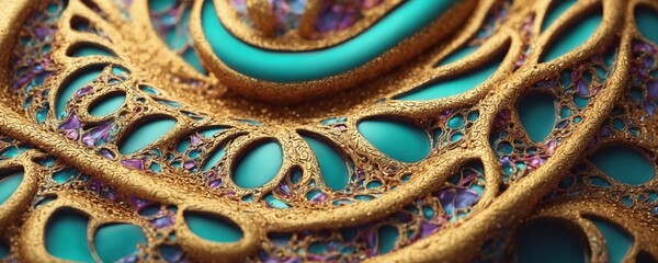a close up of a gold and purple fabric