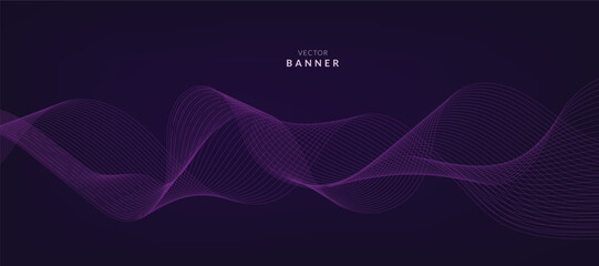 Purple background with flowing wave lines. Futuristic technology concept. Vector illustration