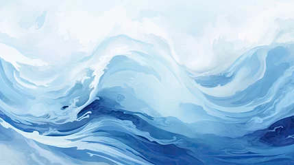 Zelfklevend Fotobehang blue abstract waves on water painting on white background for desktop wallpaper, a painting of sea waves on blue water, waves of the sea © danh