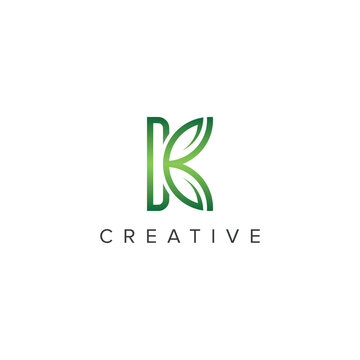 Abstract leaf logo with K letter vector template.