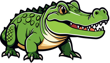 Cartoon style crocodile on transparent background.