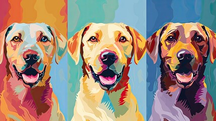 Golden retriever dog close-up in abstract mixed grunge colors, digital painting in minimalist...