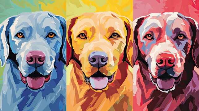 Golden retriever dog close-up in abstract mixed grunge colors, digital painting in minimalist graphics style. Generative AI
