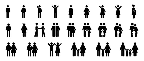 People and family icon, figure people, isolated human. Grandmother and grandfather. Pregnant woman. Vector