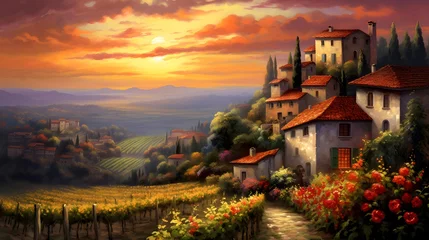 Zelfklevend Fotobehang Panoramic view of Tuscany at sunset, Italy. © Iman