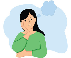 illustration of a young woman people thinking about something