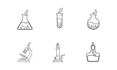 Icon set of science equipment, outline style flat design