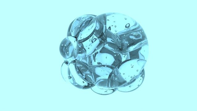 dozen bluish world bubbles are deforming physics simulation. satisfying bounciness bubbles animation.