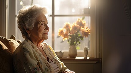 Older woman alone at home melancholic