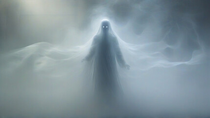 A ghost appearing from the mist, an illustration of a spiritual being 