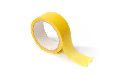Roll of yellow masking tape on white background
