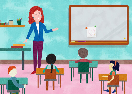 Teacher smiling at love heart pinned to white board