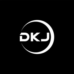 DKJ letter logo design with black background in illustrator, cube logo, vector logo, modern alphabet font overlap style. calligraphy designs for logo, Poster, Invitation, etc.