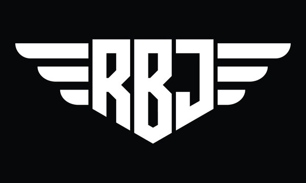 RBJ three letter logo, creative wings shape logo design vector template. letter mark, wordmark, monogram symbol on black & white.	