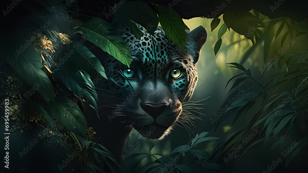 Wall mural leopard hiding in the forest. created with generative ai.
