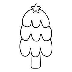Christmas tree , pine tree with star icon. Outline. Vector and illustration.