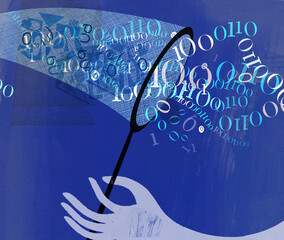 Hand catching binary code data in butterfly net