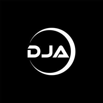 DJA letter logo design with black background in illustrator, cube logo, vector logo, modern alphabet font overlap style. calligraphy designs for logo, Poster, Invitation, etc.