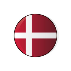 Denmark flag Icon. Denmark flag in circle shape isolated. Symbol of Denmark, template for banner, card, advertising, magazine, vector