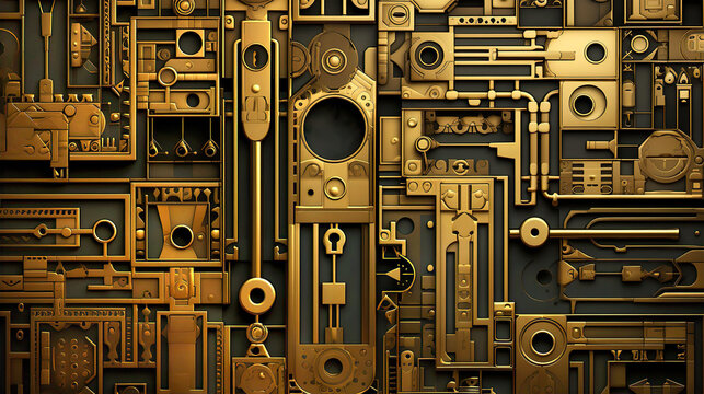 Abstract background with golden locks,  made in psychedelic style of shape distortion