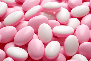 Obraz na płótnie Canvas A collection of pink hard shell candy. Macro photography. Background pattern.