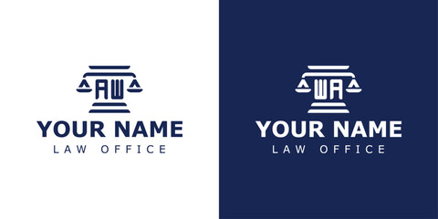 Letter AW and WA Legal Logo, suitable for any business related to lawyer, legal, or justice with AW or WA initials.