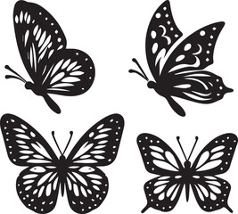 Silhouette Solid Vector Icon Set Of butterflies, Moth, Lepidopteran, Insect, Papillon. - obrazy, fototapety, plakaty