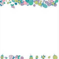 Frame of bright juicy berries. Frame with natural products. Empty space for text. Also can be used as banner, flyer, texture, poster. Hand drawing. Vector background. Illustration