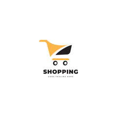Shopping store logo with chat bubble. Online shop icon simple minimalist logo sign vector illustration.