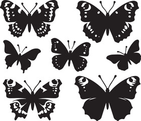 Silhouette Solid Vector Icon Set Of butterflies, Moth, Lepidopteran, Insect, Papillon.