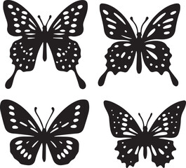 Silhouette Solid Vector Icon Set Of butterflies, Moth, Lepidopteran, Insect, Papillon.
