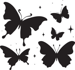 Silhouette Solid Vector Icon Set Of butterflies, Moth, Lepidopteran, Insect, Papillon.