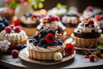 Raspberry cupcake dessert berry blueberry food cake fruit background sweet cream bake pastry