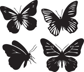 Silhouette Solid Vector Icon Set Of butterflies, Moth, Lepidopteran, Insect, Papillon.