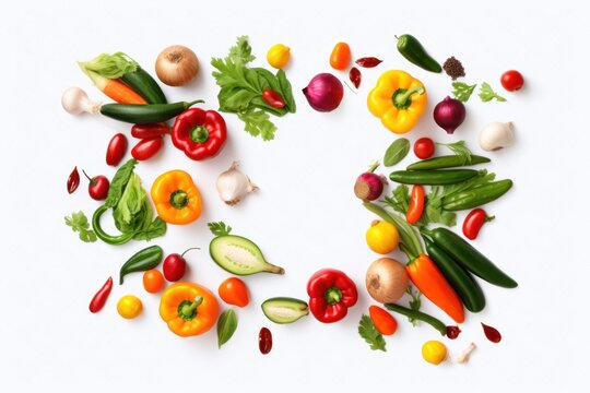  a group of vegetables arranged in the shape of a letter o on a white background with a place for the letter o in the middle of the photo to be.